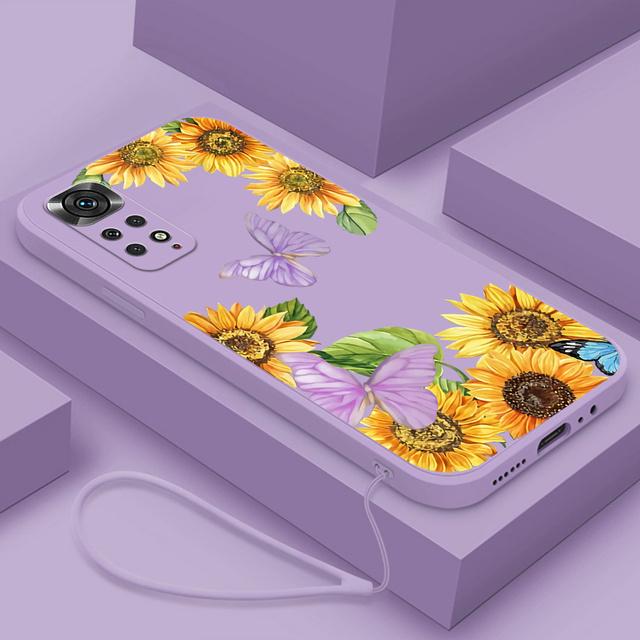 Blomster Silikondeksel For Xiaomi Redmi Note 11 Pro Plus 11pro+ 5G 10 8 9 Pro Max 9t 9s 10s Sommerfugl Telefondeksel med Lanyard
