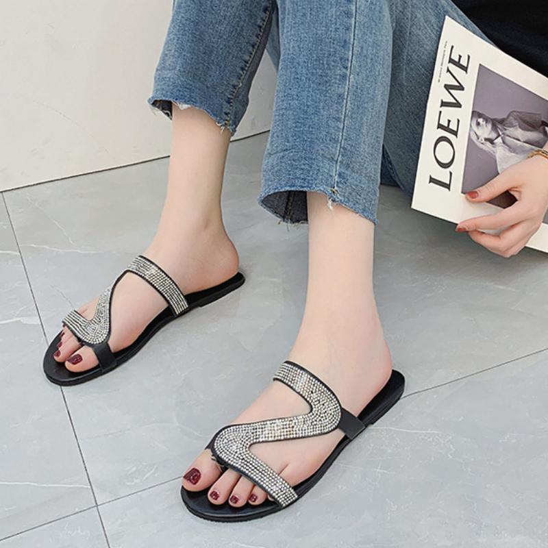 Fashion 2024 Sexy Women Sandals Fashion Rhinestones Women Slippers Outdoor Beach Flip Flops Comfortable Falt Sandals for Women Plus Size