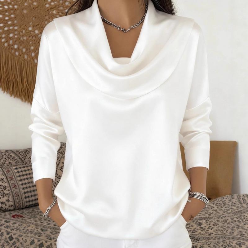 2026 Spring/Summer Women's Batwing Neck Casual Solid Long Sleeve Shirt