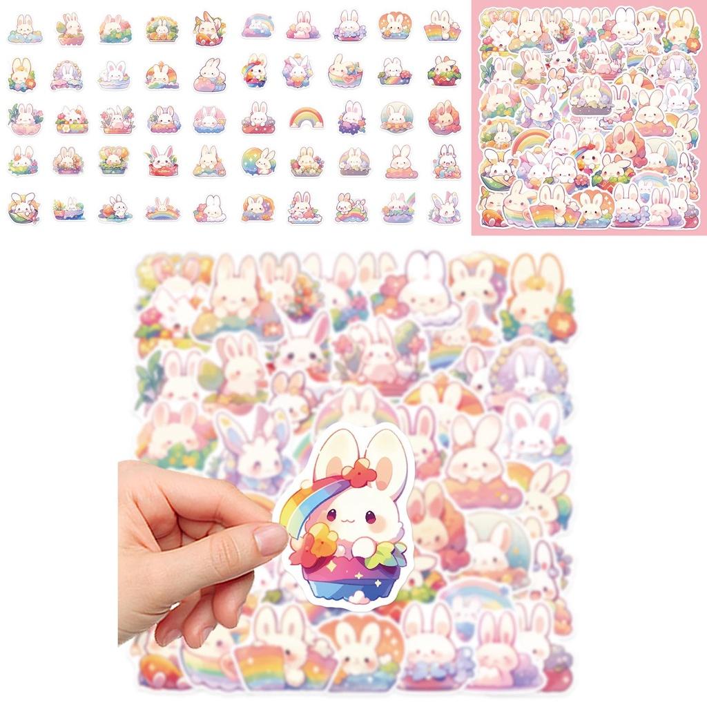 Diy Sticker Set 50 Cartoon Bunny Decals In Rainbow Colors Perfect For Decorating Suitcases Notebooks And Phone Covers