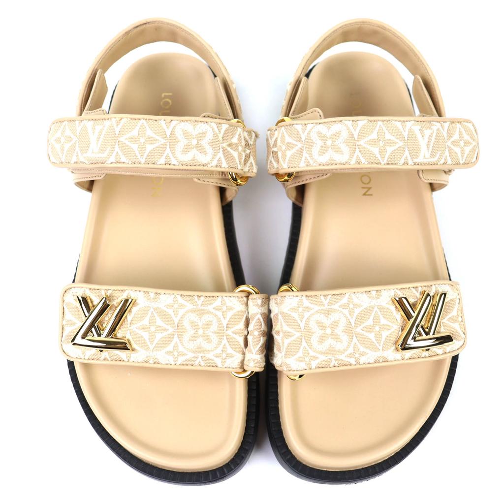 Great LOUIS VUITTON Sandals LV Sunset beige Monogram Jaguar Women 37 1AHNL4 Used