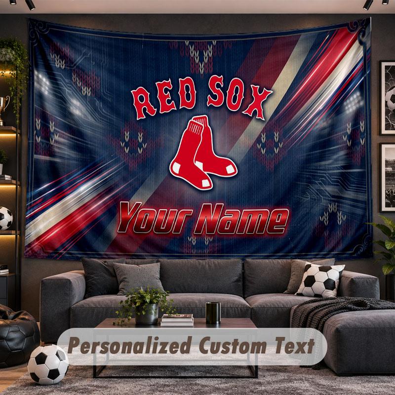 Wall Hanging Tapestry Custom NameBoston Red Sox Pattern Personalized Printed Fabric Wall Decor