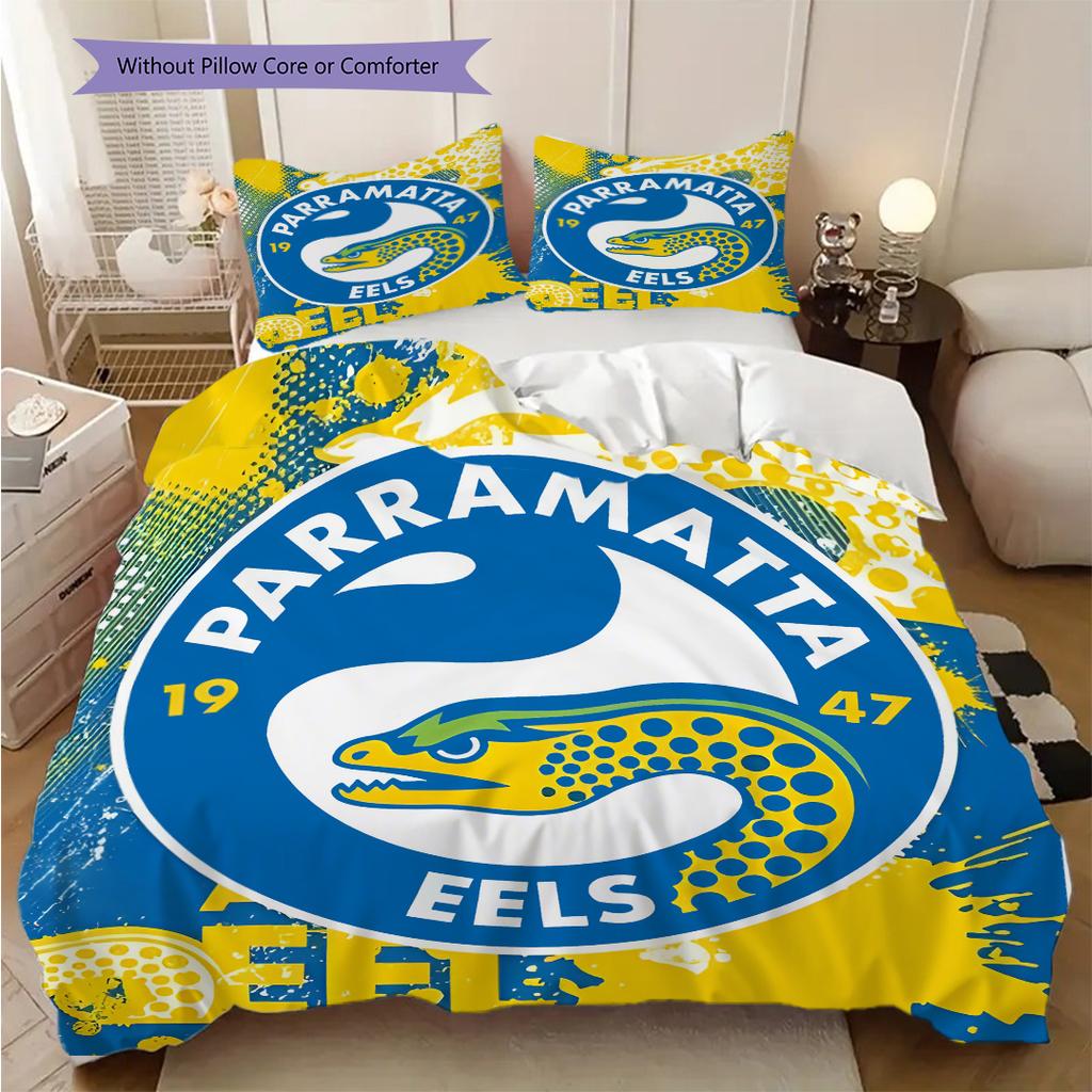 Parramatta Eels Muster Bettwäsche Steppdecke Set Bettbezug Kissenbezug Heimdekoration Geburtstagsgeschenk (1 Bettbezug + 2 Kissenbezüge, ohne Füllung)
