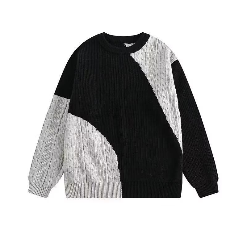 

Men s Trendy Patchwork Color Block Sweater: Loose Fit, Korean Style Knitwear, High-End Feel. XL чорний