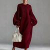 Robe Pull Longue Tricotée pour Femme à Col Rond et Manches Lanternes Amples