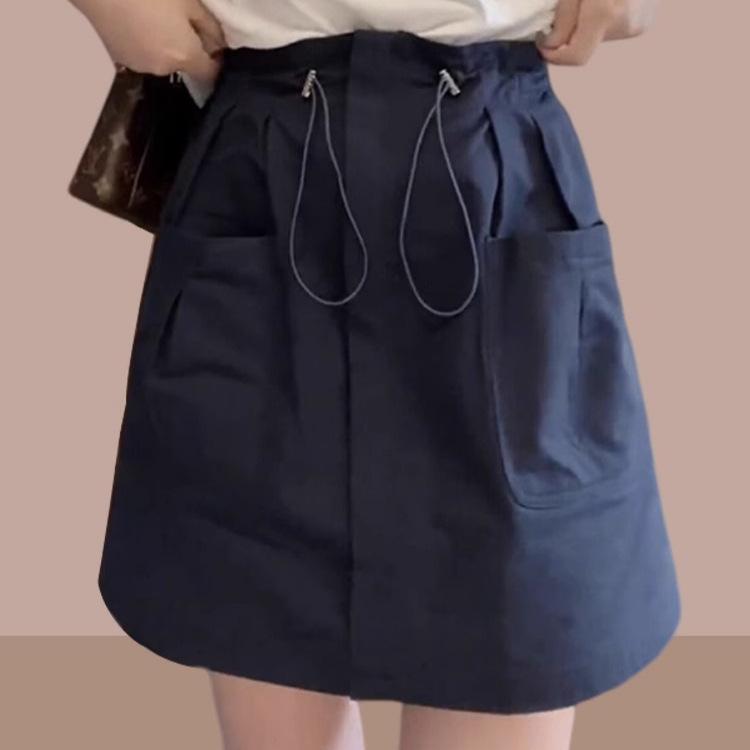 Gray Women's A-Line Midi Skirt with Elastic Drawstring Waist - Summer 2025 Anti-Exposure Workwear Style