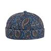 Unisex Retro Paisley Print Docker Cap Brimless Sailor Skullcap Vintage Ethnic Rolled Cuff Beanie Landlord Melon Hat for Men Women
