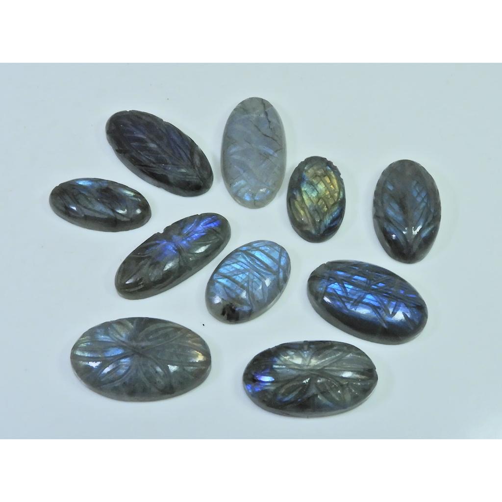 242Cts. Natural Labradorite Carving Oval Cabochon Loose Gemstone 10Pcs Lot LL-1159