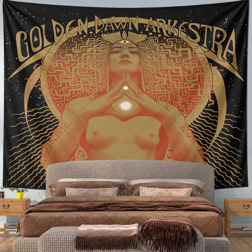 Golden Dawn Arkestra Third Eye Tapestry Wall Hanging Psychedelic Spiritual Decor for Bedroom Living Room Meditation Gift