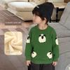 Boys' Round Neck Sweater, Children's Fleece-Lined Thickened Alpaca Wool Long-Sleeved Top, Winter Girls' Pullover Knitwear
