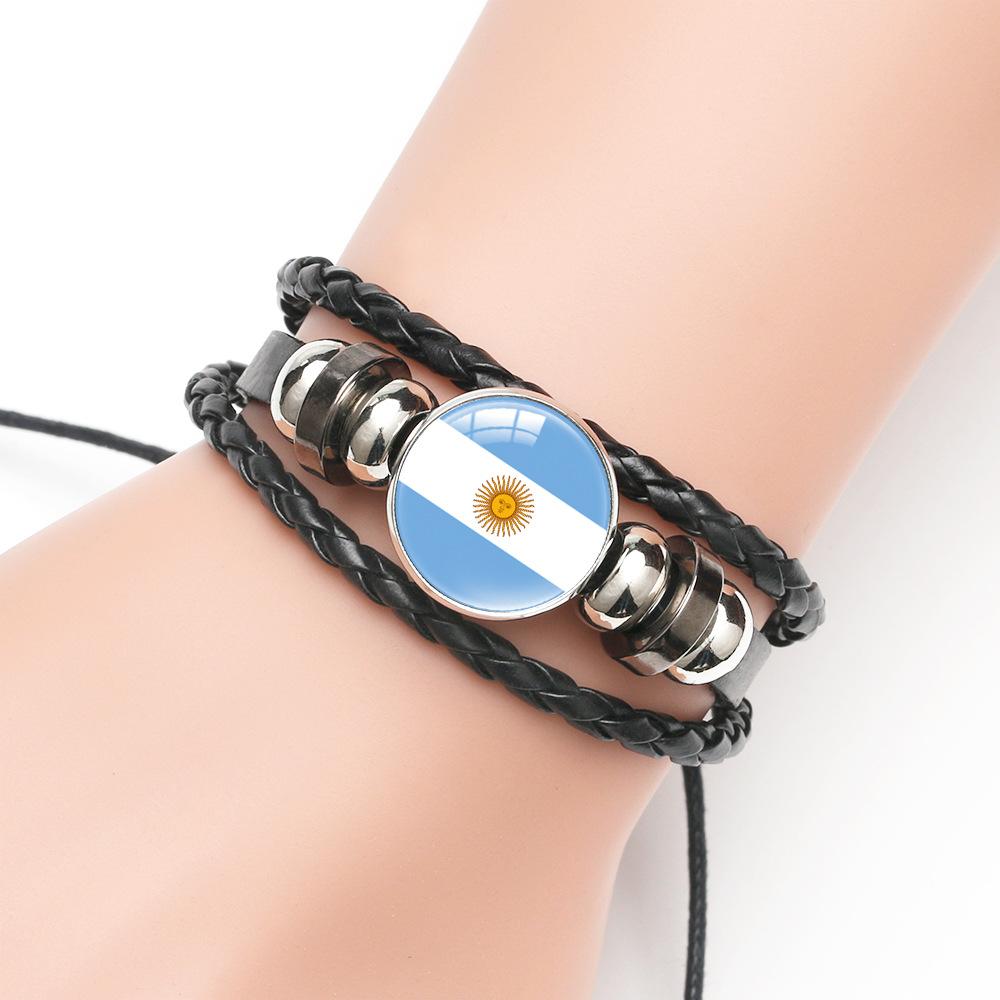 World Cup Leather Bracelet National Flag Soccer Match Souvenir  Adjustable Cowhide Woven Bracelet for Men Women,Sports  Fan Accessories