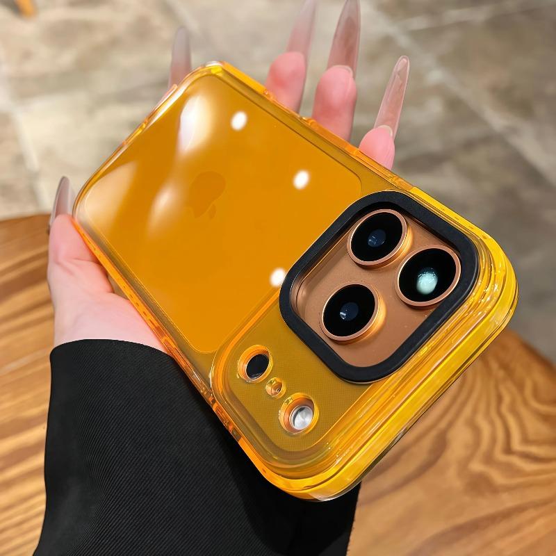 

Luxury Transparent Airbag Phone Case For iPhone 17 Air 16 Pro Max 15 14 13 12 11 Contrasting Bumper Shockproof TPU Clear Cover For iphone 11 помаранчевий