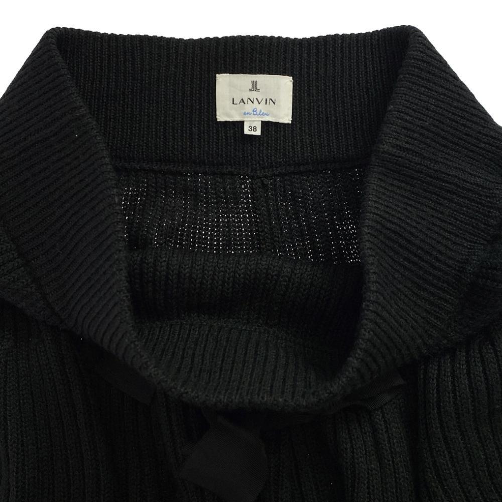 LANVIN en Bleu wool blend knit Knee length skirt 38 black Waist ribbon Women Used