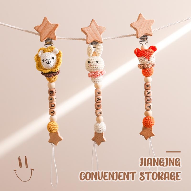 Personalized Name Baby Pacifier Crochet Animal Clips Chains Teethers Dummy Nipple Holder Clip Newborn Teething Toys Accessories