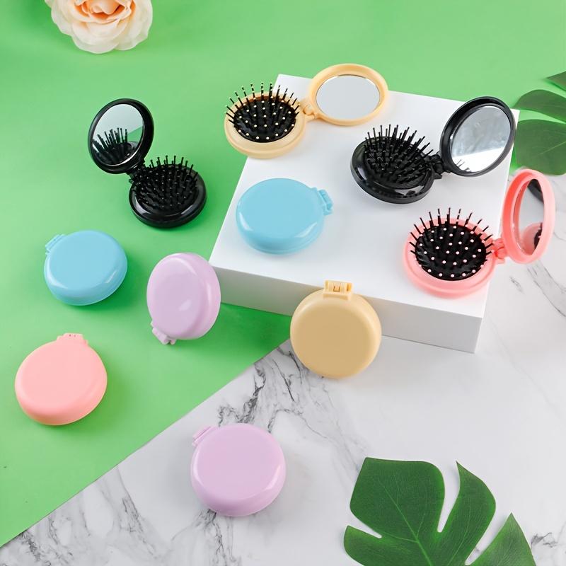 10pcs Mini Hair Brushes with Foldable Mirrors - Portable Round Combs for Travel, Travel Hair Care Essentials | Compact Hair Combs|Durable ABS Handles