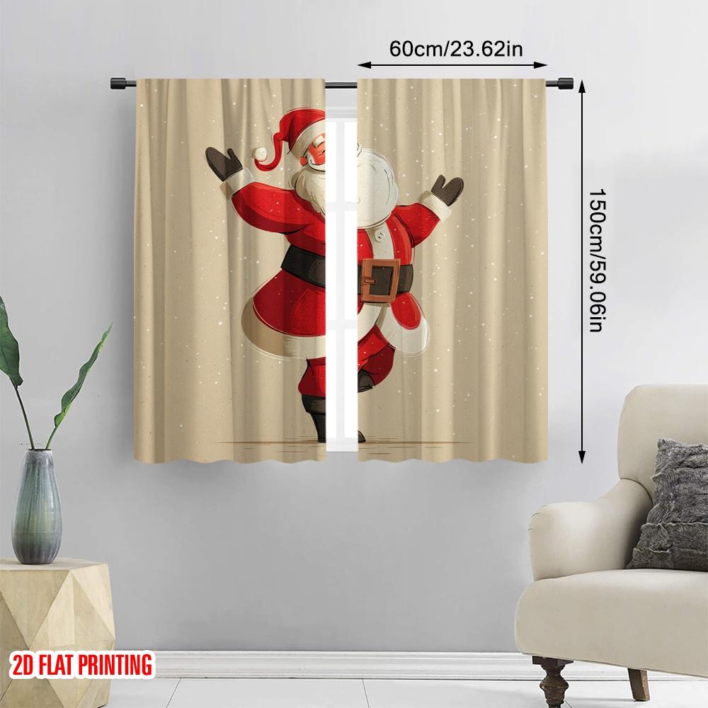 2pcs,2D Plane Printing Contemporary Curtains Cute Santa Claus1 100% Polyester (without Rod) Gifts for Living Room, Bedroom, and