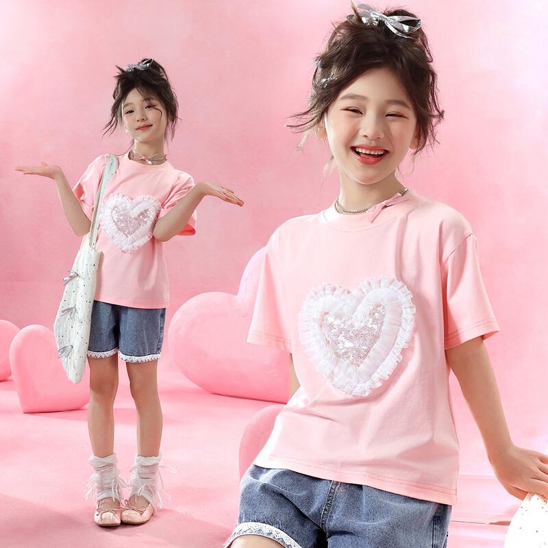 Little Tiger Patty Girls Sequin Heart Summer Set 140cm светло-розовый