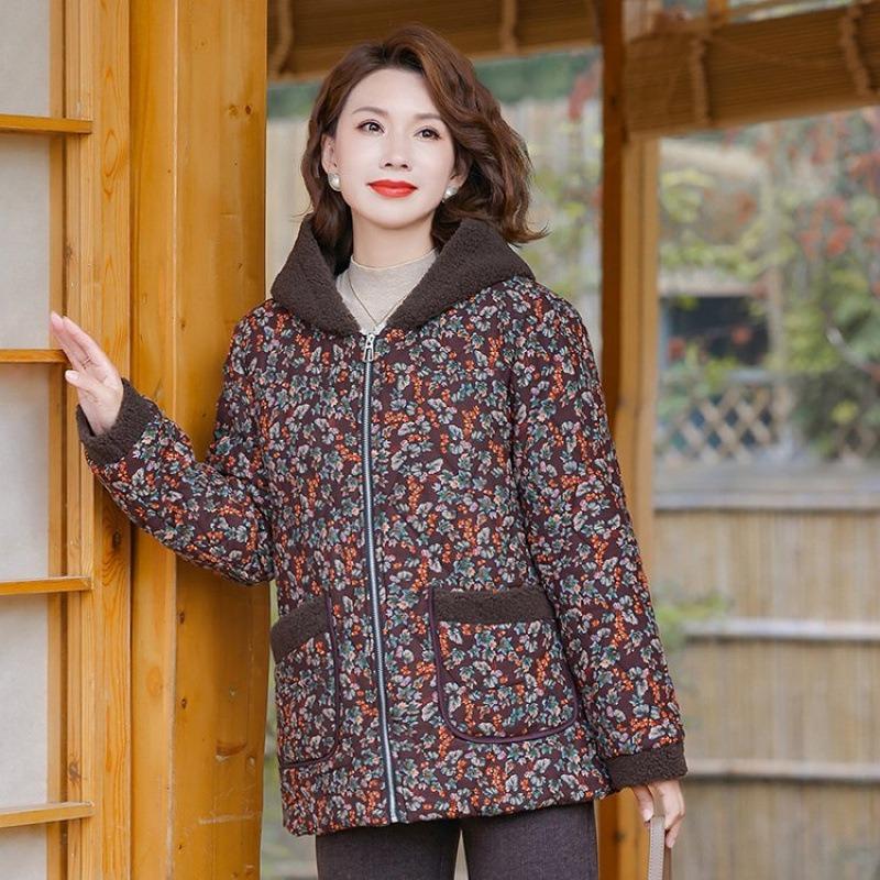 Mom winter fashion velvet thickened hooded cotton-padded jacket warm jacket old and new cotton-padded jacket large size cotton-padded jacket women