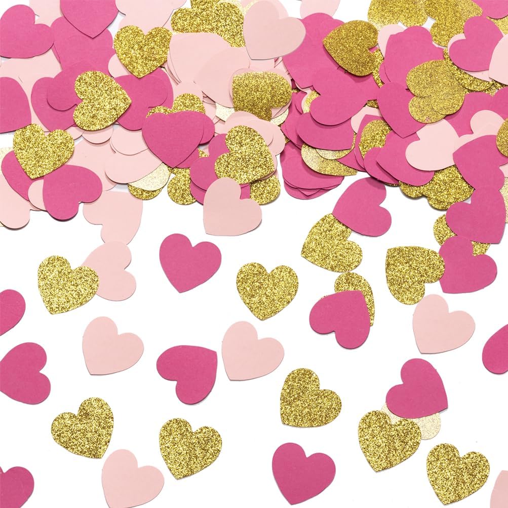Hot Pink Gold and Pink Heart Confetti Table Decoration for Love Valentine's Day Baby Shower Birthday Wedding Bridal Hen Party,1.2 inch in