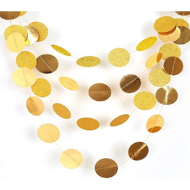 Cheerland Gold Circle Garland Gold Party Decorations Hanging Dot Banner Streamer Backdrop Decor Wedding Birthday Bday Bridal Baby Shower Bachelorette