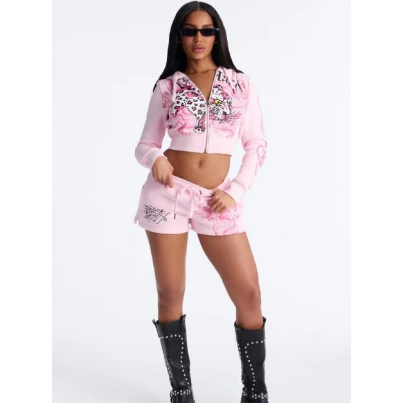 Womens European Style Hooded Sweatshirt Set Fleece Lined Casual Streetwear 2-Piece
