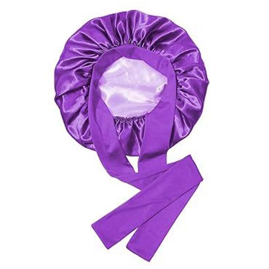 Double Layer Satin Sleeping Cap Solid Color Women Braids Long Curly Hair Night Sleep Cap Large Round Silk Hair Bonnet with Tie Band