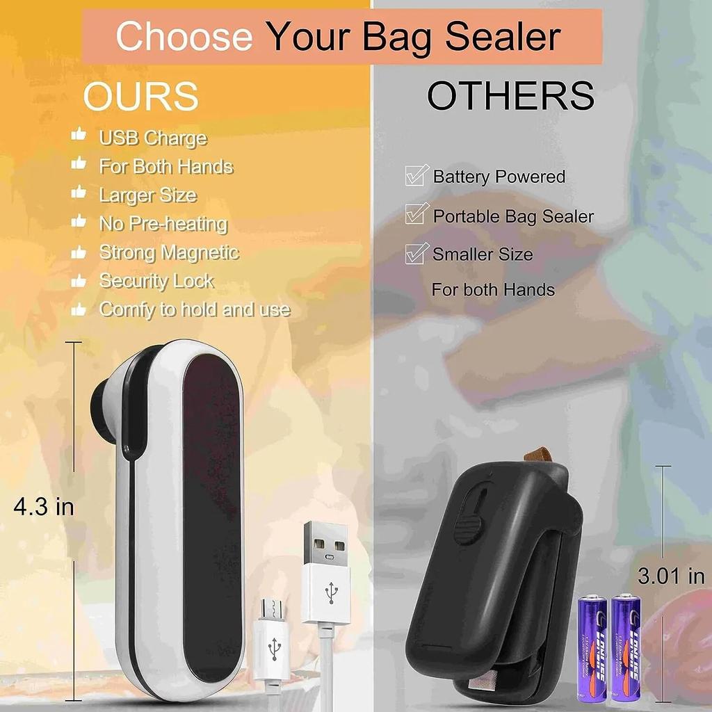 1PC Rechargable 2 In 1 Bag Mini Heat Sealer, Storage Bag Plastic Package Snack Sealer Clip Bag Handheld Heat Sealer, Plastic Bag USB