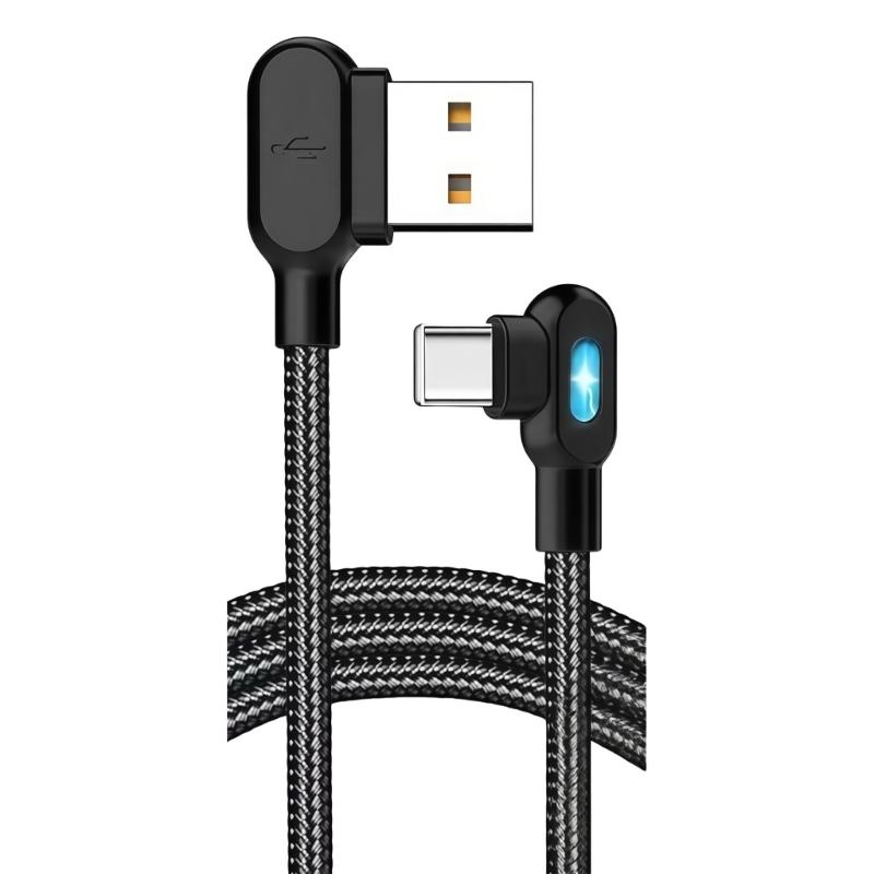 Double Angled USB C Charging Cable Fast Speed Data Sync Reinforced Braided Cord For Phones And Tablets
