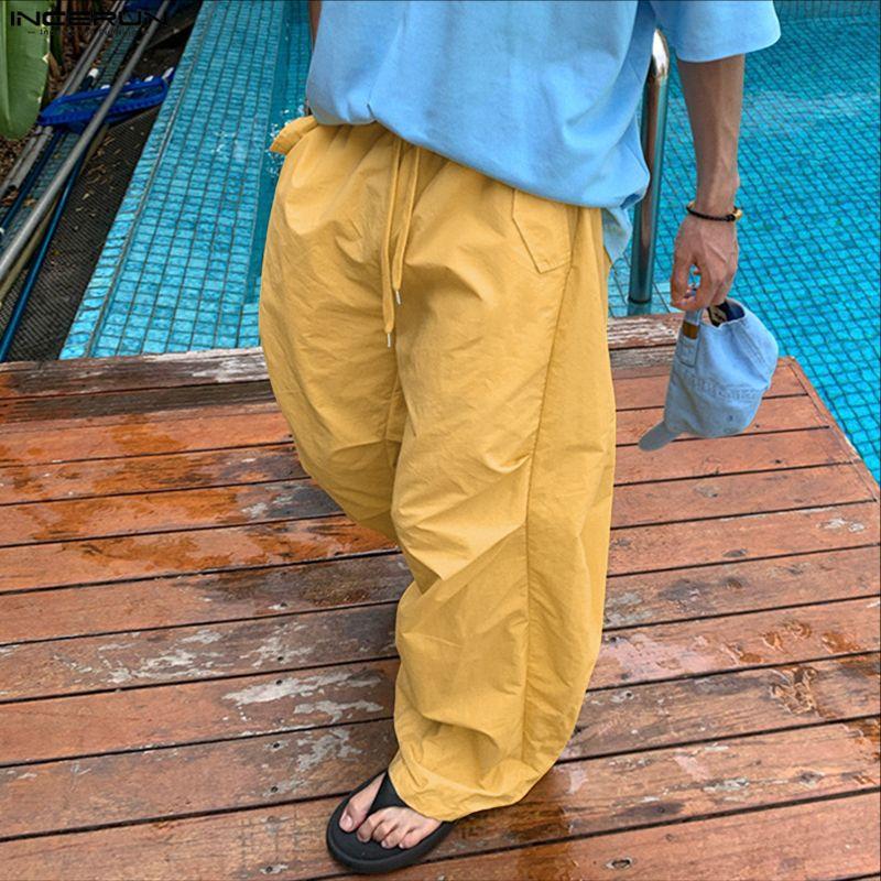 INCERUN Mens Baggy Trousers Streetwear Loose Casual Drawstring Hip Hop Joggers Wide Leg Pants