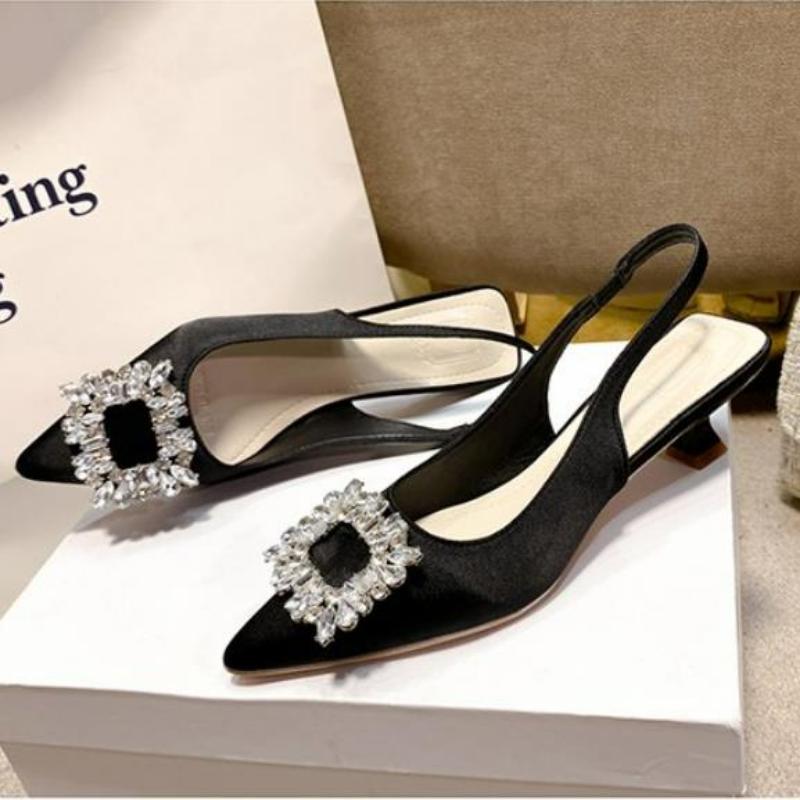 Fashion Summer Women Sandals New Women's Shoes Pointed Toe Shallow Nude Pink Diamond Shoes Low Heel Back Strappy Shoes Women Dress Shoes