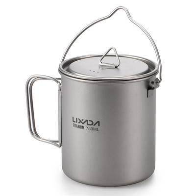 Ultralight 750ml Titanium Pot Portable Titanium Water Mug Cup with Lid and Foldable Handle Outdoor