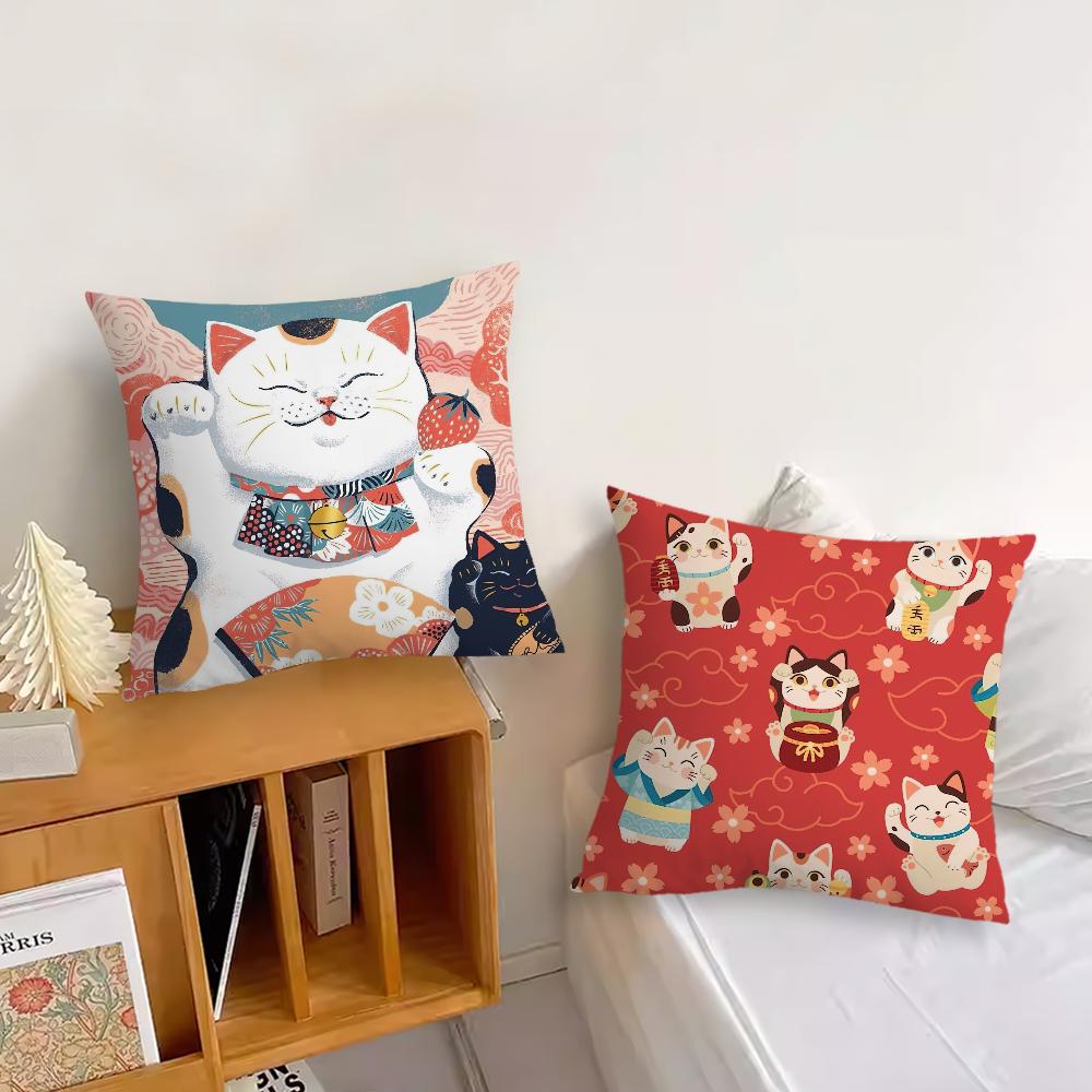 Cartoon Japanische Glückskatze niedlicher Kissenbezug Kissenbezug Dekoration Zimmer Zuhause Sofa Wohnen Büro Auto Nordische Schlichtheit