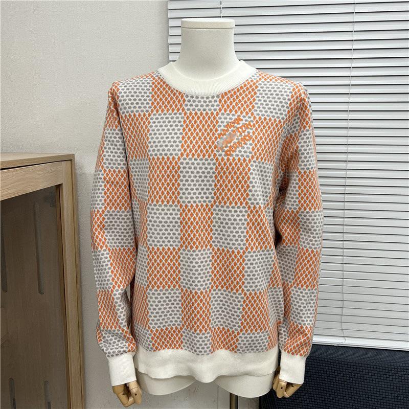 LV 25 Unisex Plaid Checkerboard Jacquard Sweater - Color Block, Round Neck, OS Fit