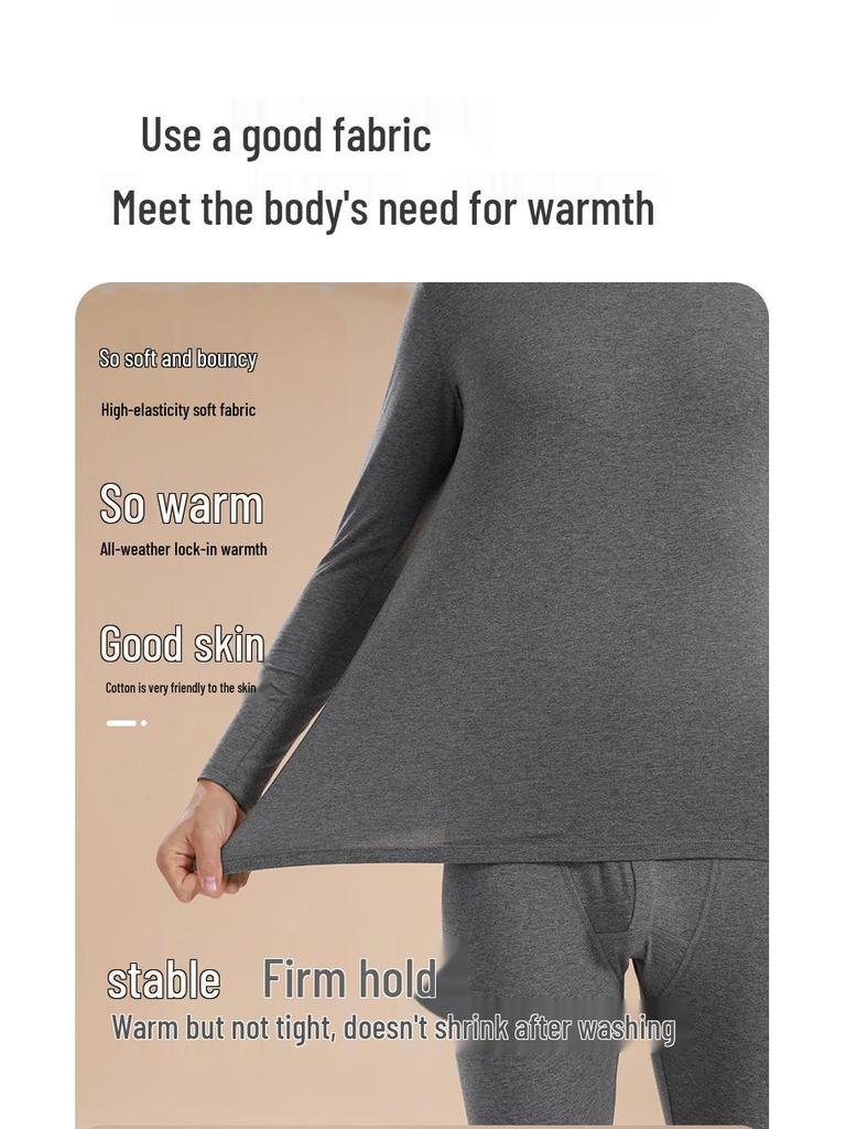 Men's Autumn Pure Cotton Thermal Set: Long Johns & Base Layer Shirt