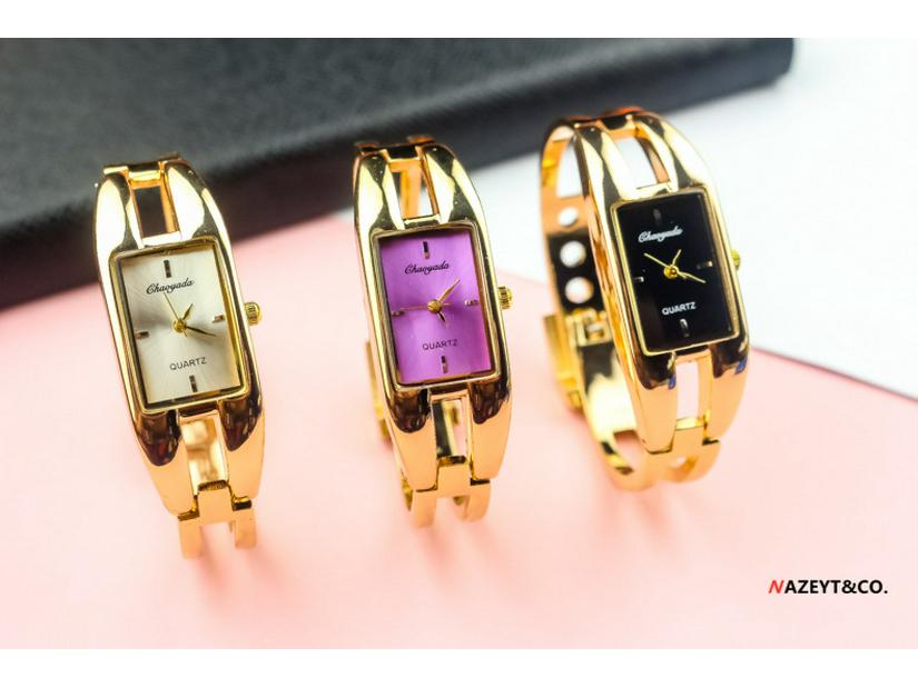 Stylish Women's Square Bangle Quartz Watch with Steel Band for Girls