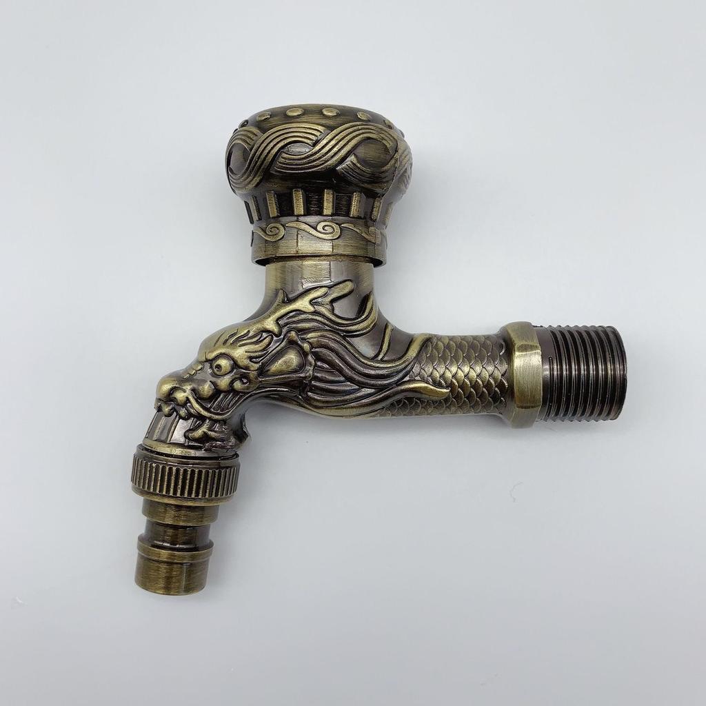 Elegant Golden Dragon Wall-Mounted Faucet with Single Cold Water Valve - Rustic Vintage Style, Stainless Steel and Zinc Alloy