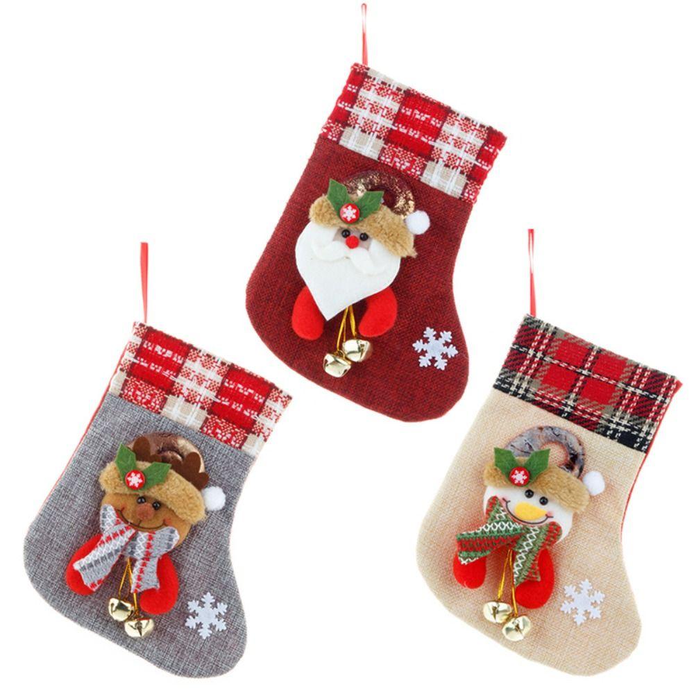 with Bells Christmas Stockings Santa Claus Snowman Elk Candy Gift Bags  Holiday Festival Decor