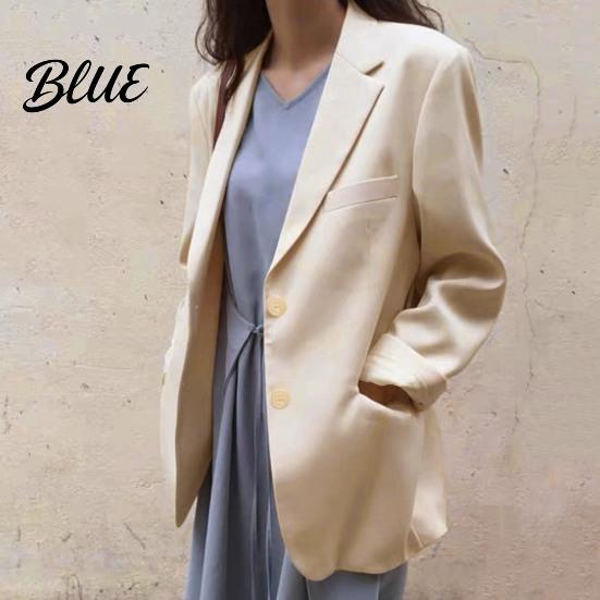 Women Suit Coat Lapel Long Sleeve Single Breasted Jacket with Pockets Solid Color Loose Fit Leisure Outwear Business Casual For