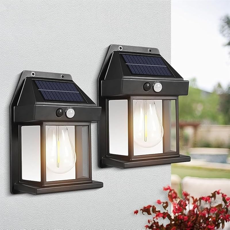2 PCS Solar Wall Lights, Outdoor Dusk To Dawn Motion Sensor, 3 Lighting Modes, Waterproof, Modern White Plastic Solar Security Wall Lanterns for