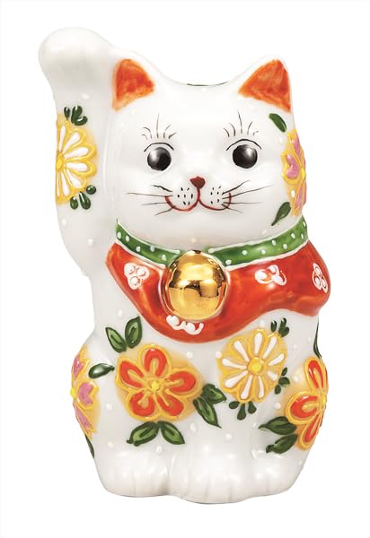 Kutani Ware Iwataya 4 Hanahana No. Maneki-neko (beckoning Cat) - (flower Design) K9-1576