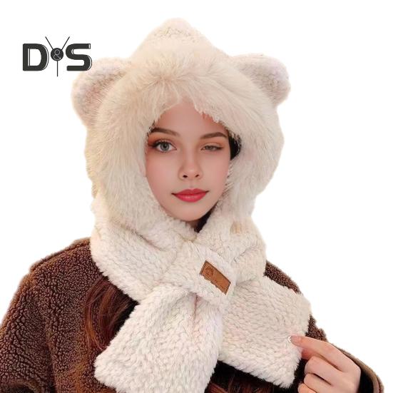 

Женская зимняя интегрированная шапка и шарф из толстого флиса, теплая, с рисунком лисы, ветрозащитная, полная защита для путешествий на свежем воздухе, для занятий сноубордом в холодную погоду