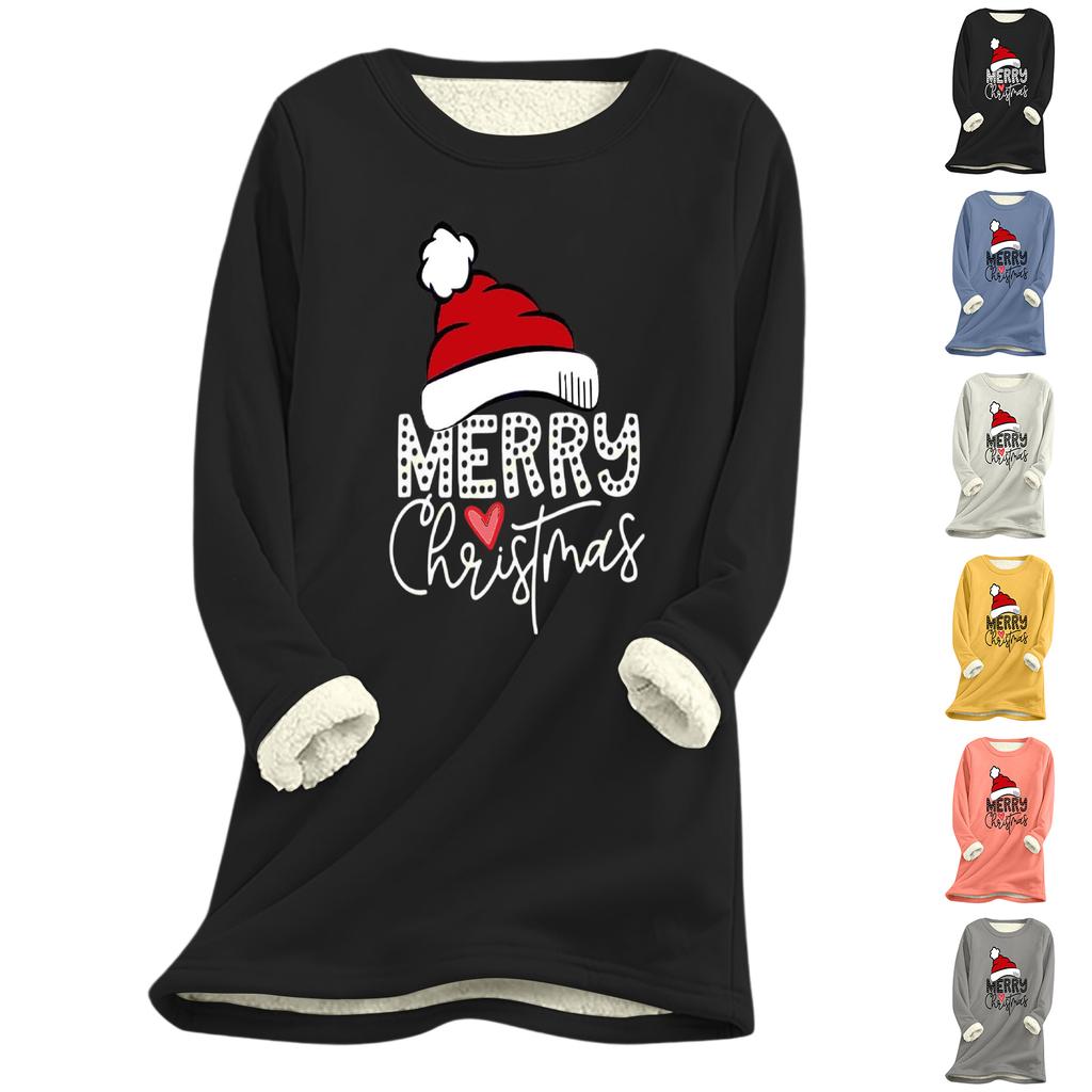 Dame Juleprint Tykk Plysj Lammeull Varm Lang Topp