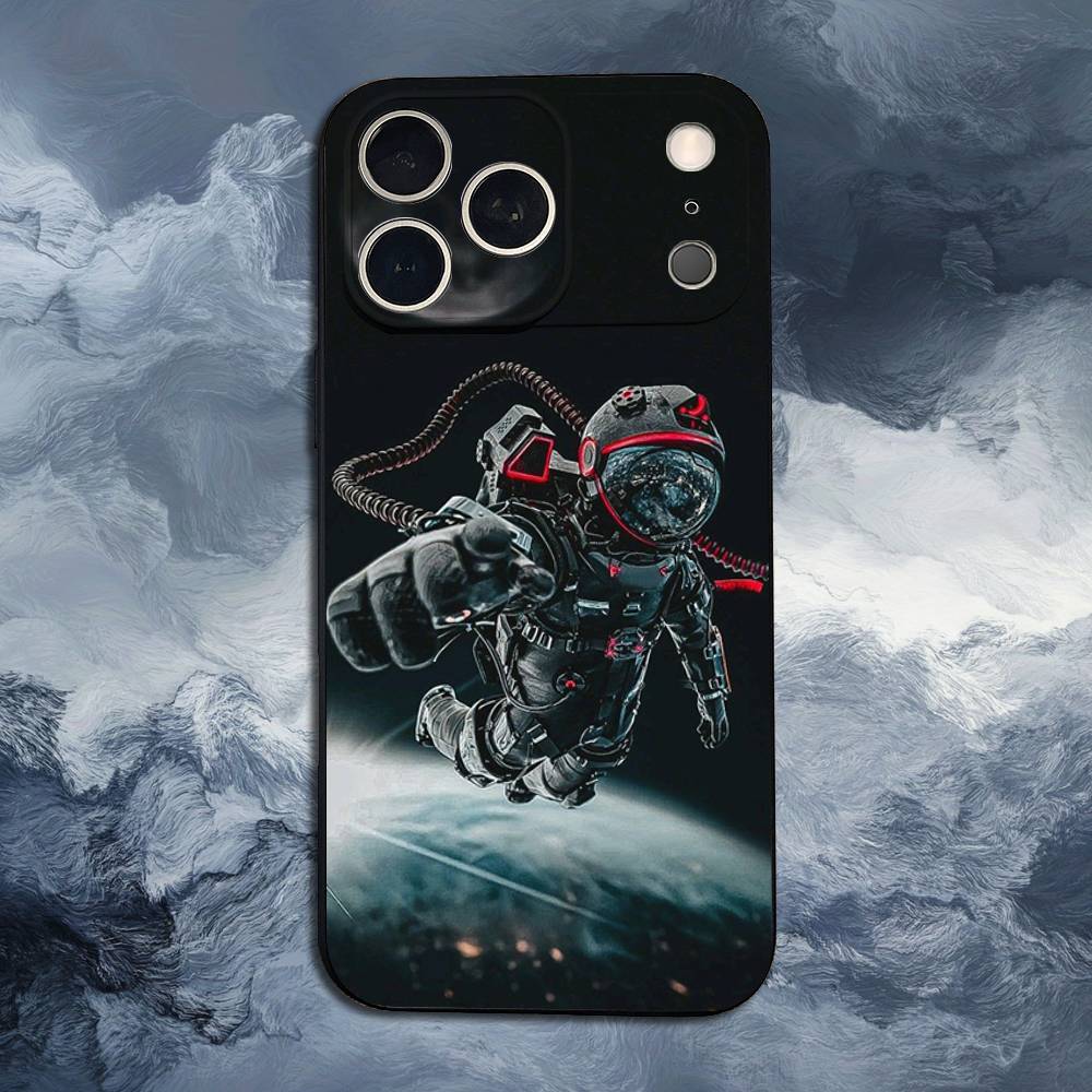 Universe Art Astronaut Phone For iPhone 13,12,15,14,11,16,17,Plus,Pro Max,XS,X,XR,SE,Mini,8,7,Soft Silicone Black