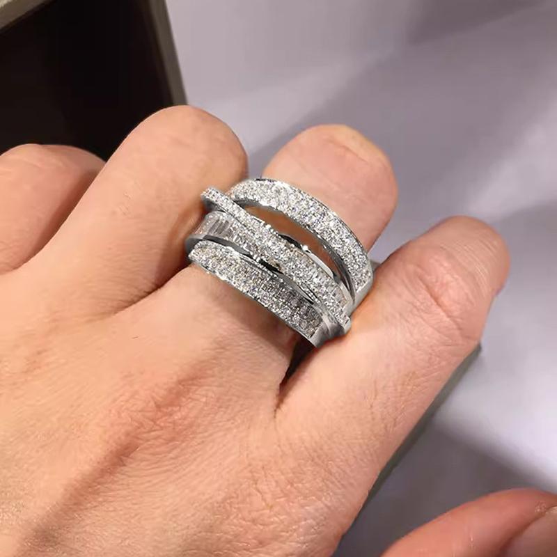 

Huitan Luxury Brilliant Cubic Zirconia Rings for Women Gold Color Multi-level Finger Accessories Chic Charms Engagement Zircon 12