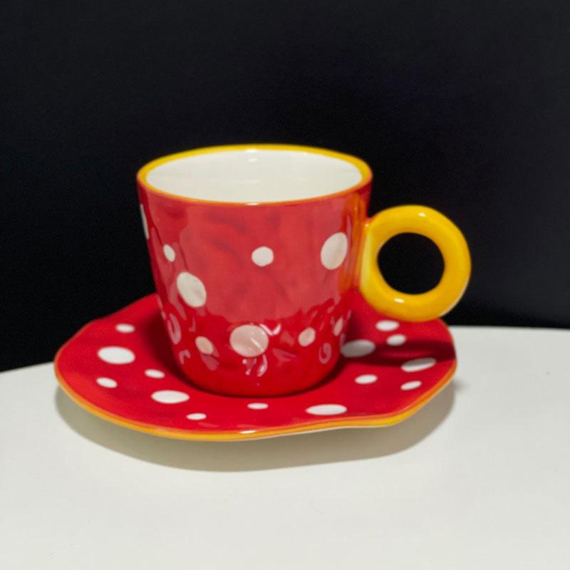 Small Fresh Hand-Painted Bubble Coffee Cup And Saucer, Underglaze Colored Ceramic Afternoon Tea Cup And Saucer Set, Exquisite Souvenir