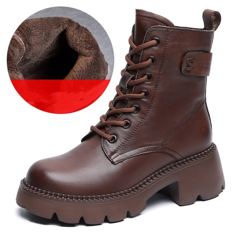 

johnature Plush Versatile Soft Bottom Boots Натуральная кожа Женская обувь 39-Plush коричневый