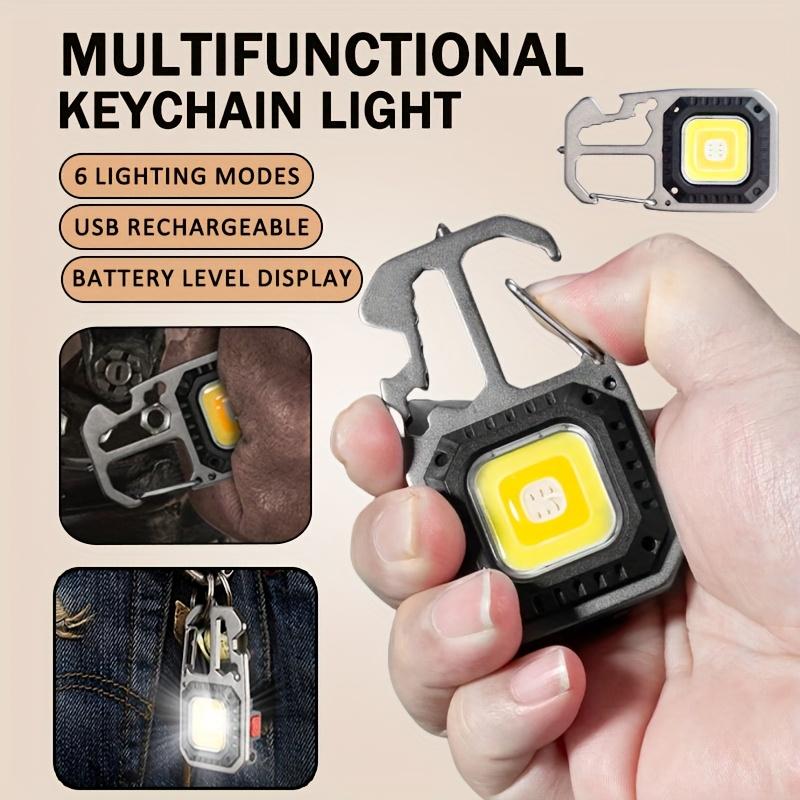 COB LED Work Light USB Rechargeable Keychain Flashlight 7-Modes with Battery Display for Outdoor Camping Hiking Emergency Use