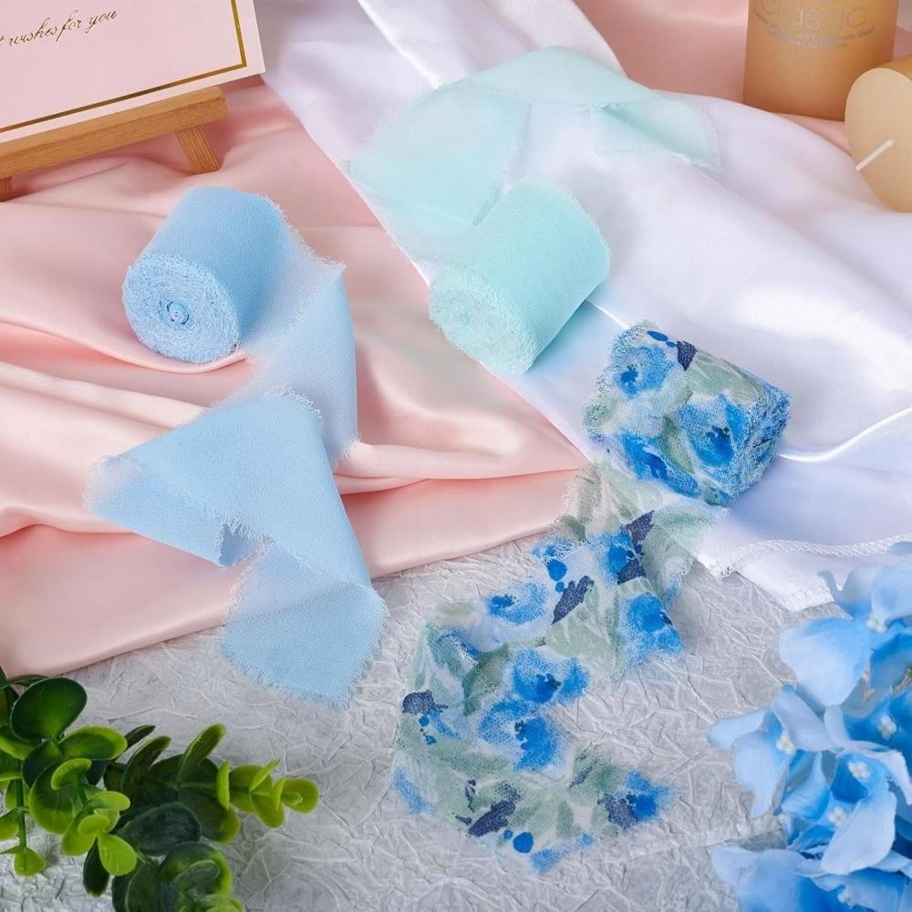 1/3 Rolle Satinband mit aufgedruckten Blumen 4 cm Breite Seidenband Ausgefranste Kanten Handgefertigtes Bastelmaterial Chiffonband Hochzeitseinladung