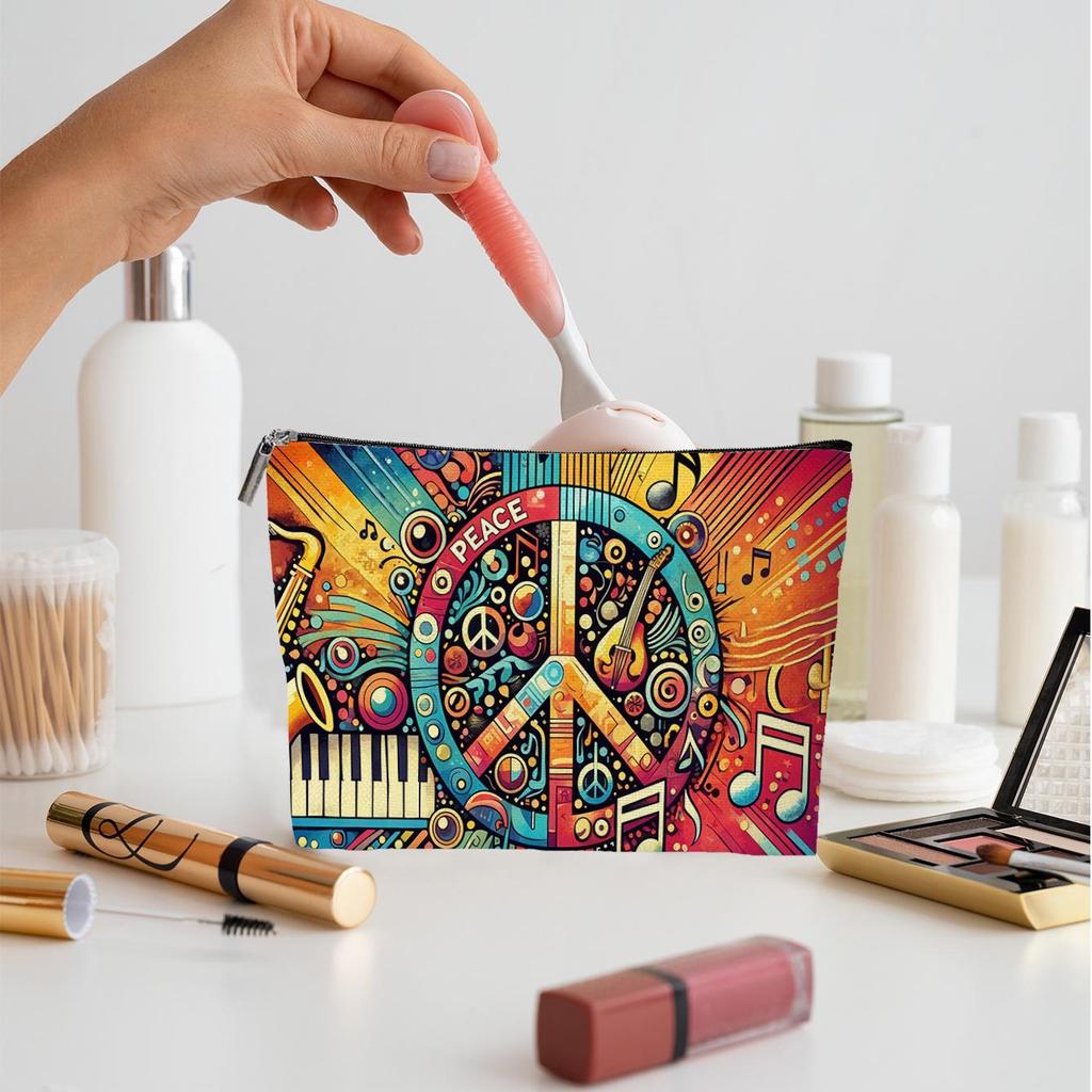Vintage Cassette Makeup Bag with Retro Gentleman Hat Design - Makeup Brush Holder & Toiletries Storage Box