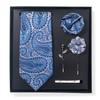 Tie Men'S Trend Net Color Striped Cashew Nut Tie 6-Piece Gift Box Square Scarf Tie Clip Corsage Set